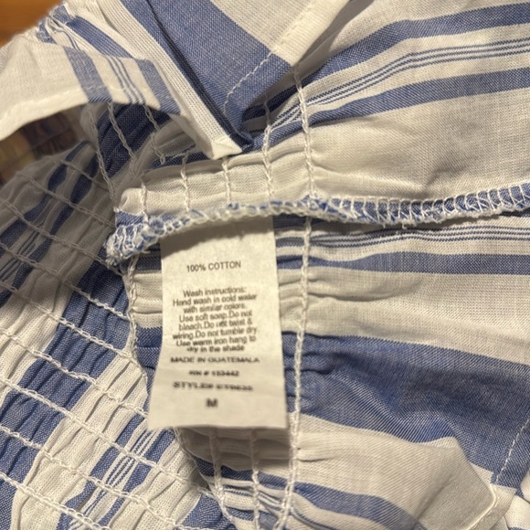 nwt Whisper brand denim blue white stripes off shoulder top sz m - Picture 2 of 2